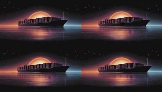 像素风集装箱货轮航行在日落时分高清在线视频素材下载