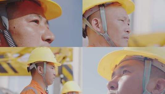 安全帽工人特写工地建设者坚毅眼神展望未来高清在线视频素材下载
