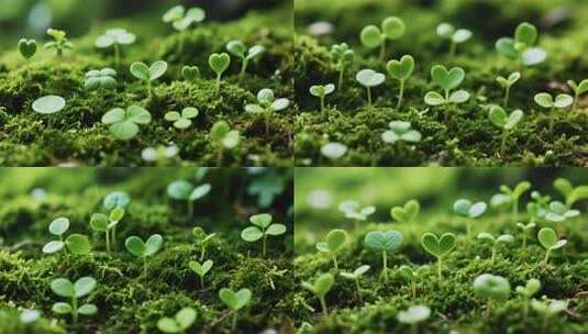 嫩绿幼苗生长微距画面高清在线视频素材下载