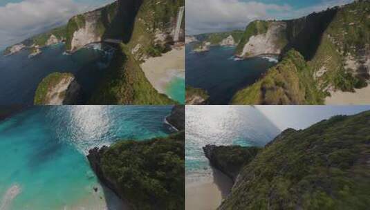 FPV穿越机无人机航拍大海森林海岛蓝天白云高清在线视频素材下载