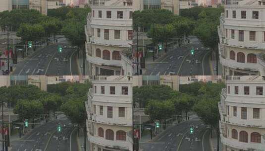 上海街道 清晨航拍高清在线视频素材下载