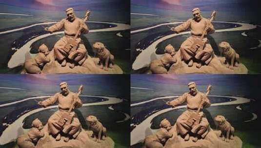 拉马头琴的蒙古族老人雕塑高清在线视频素材下载