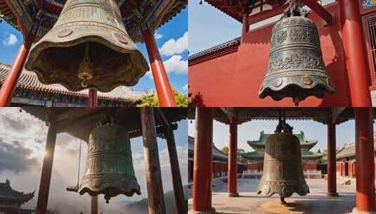 寺庙的古钟 古寺铜钟 禅意钟声 铜钟高清在线视频素材下载