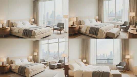 现代简约风格卧室室内场景高清在线视频素材下载