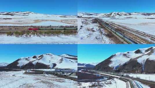 行驶在北方雪原的和谐号旅客列车高清在线视频素材下载