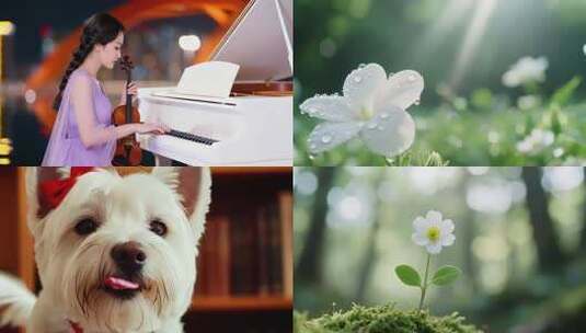 女子同时演奏小提琴与钢琴高清在线视频素材下载