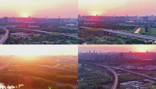 高铁动车货车逆光航拍高清在线视频素材下载