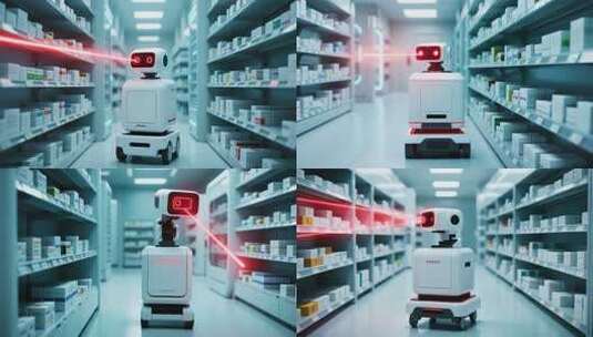 药房内机器人自动巡航高清在线视频素材下载