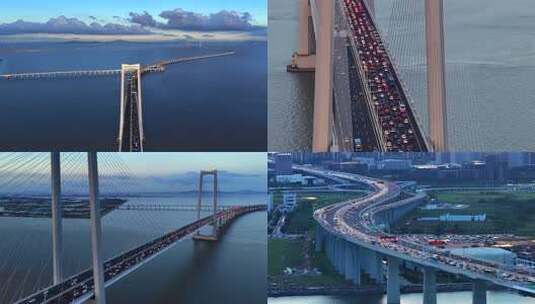 深中通道国庆假期返程高峰车流高清在线视频素材下载