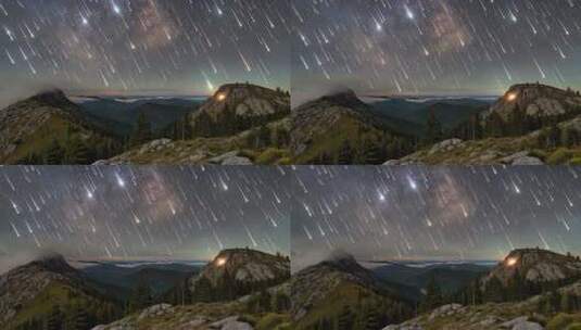 山间夜空流星划过景象高清在线视频素材下载