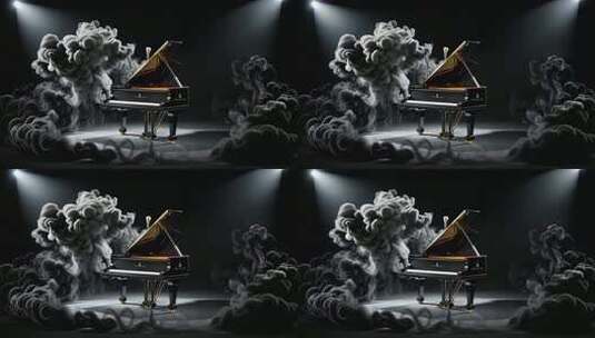 舞台上的钢琴烟雾环绕高清在线视频素材下载