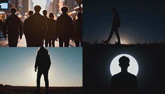 逆光行走人物剪影 光影下的孤独行者高清在线视频素材下载