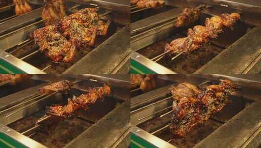 陕西西安回民街美食烤鸡升格慢镜高清在线视频素材下载