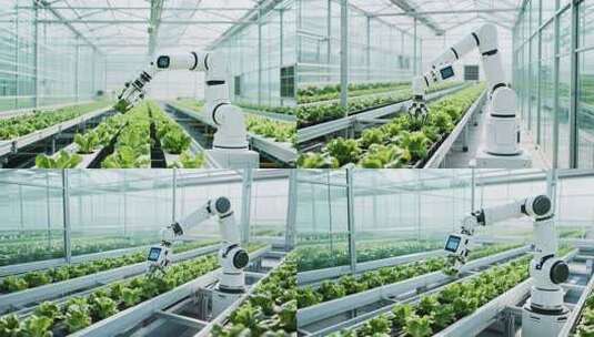 温室大棚内机械臂采摘蔬菜高清在线视频素材下载