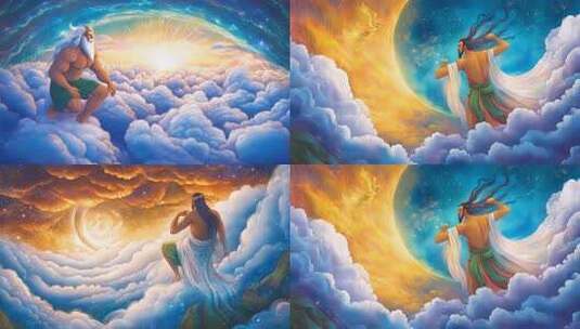天空之神神话传说云海之上日月星辰宏伟史诗高清在线视频素材下载