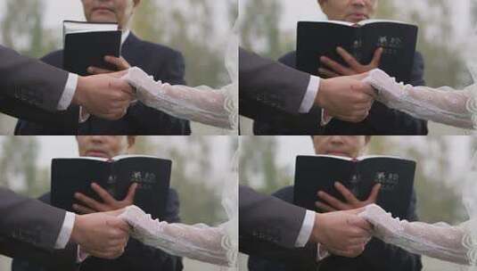 新人在牧师见证下交换戒指高清在线视频素材下载