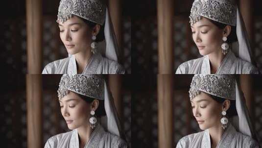 传统服饰女子侧颜凝视古典韵味十足高清在线视频素材下载