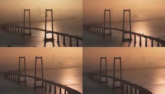 金色日出下的深中通道高清在线视频素材下载