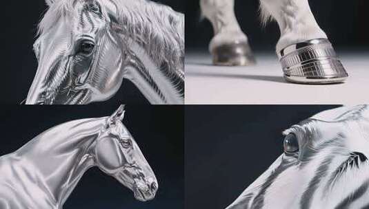 银色骏马雕塑马年艺术 金属质感白银马匹高清在线视频素材下载
