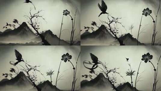 水墨山水古风背景画面高清在线视频素材下载