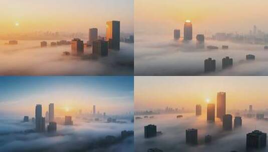 城市高楼云海日出景象高清在线视频素材下载