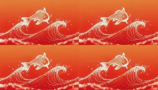 红色背景粒子效果金鱼动画高清在线视频素材下载