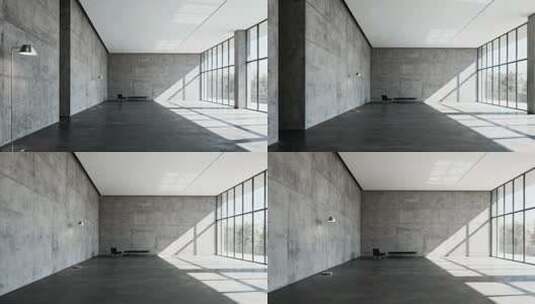 极简工业风清水混凝土展厅光影变化场景高清在线视频素材下载