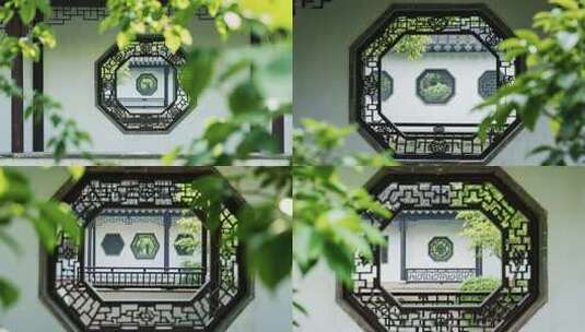 中式园林八角窗景观高清在线视频素材下载