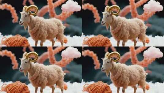 3D渲染金角绵羊素材高清在线视频素材下载
