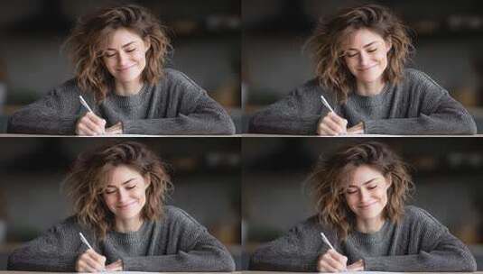 专注写作的女性展现积极乐观高清在线视频素材下载