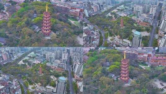 温州鹿城区九山公园净光塔航拍松台山城市地高清在线视频素材下载