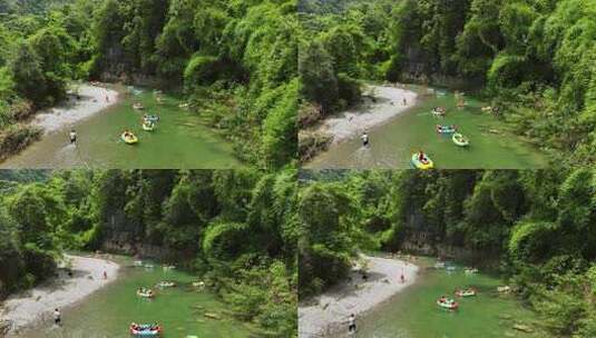 杉木河漂流 橡皮艇漂流 夏天漂流 水上漂流高清在线视频素材下载