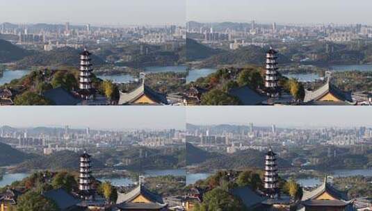 杭州湘湖先照寺希区柯克航拍高清在线视频素材下载