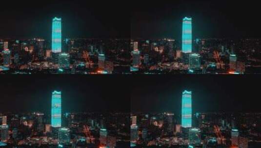白玉兰大厦夜景航拍高清在线视频素材下载