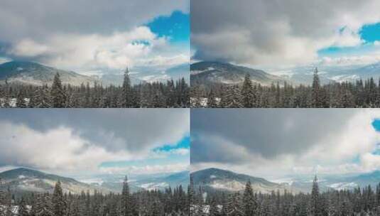 在白雪覆盖的树木景观上移动的云彩高清在线视频素材下载