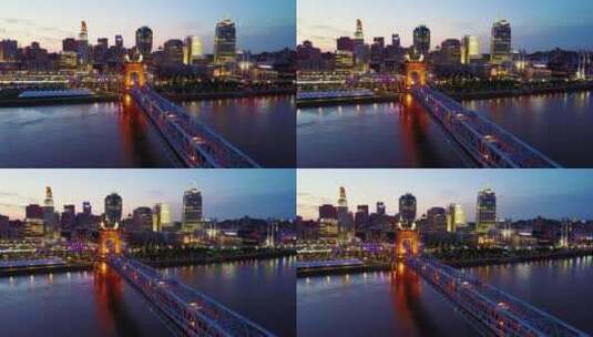 航拍城市大桥和夜景景观高清在线视频素材下载
