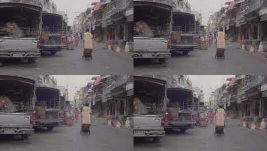 曼谷街道停留的货车高清在线视频素材下载