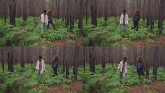 情侣在森林行走高清在线视频素材下载