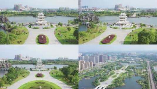 抚州名人雕塑园和中阳广场高清在线视频素材下载