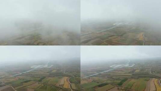 航拍中国河北省京张高速公路旁的农田高清在线视频素材下载