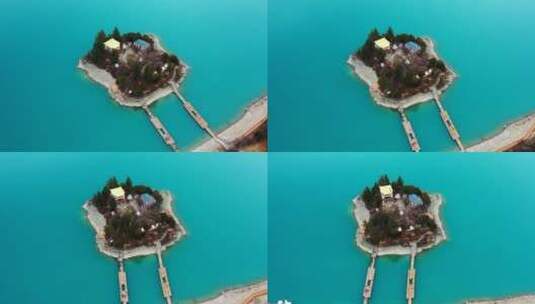 巴松措湖心岛航拍高清在线视频素材下载