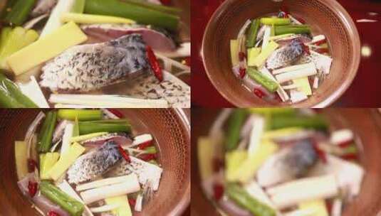 【镜头合集】厨师用葱姜水腌制鱼块 (10)高清在线视频素材下载