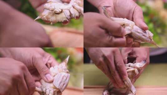 【镜头合集】拆螃蟹剥蟹肉高清在线视频素材下载