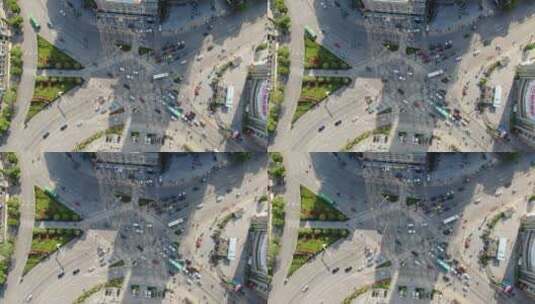 俯拍城市十字交叉路交通高清在线视频素材下载