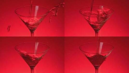 红色背景酒杯倒水升格高清在线视频素材下载