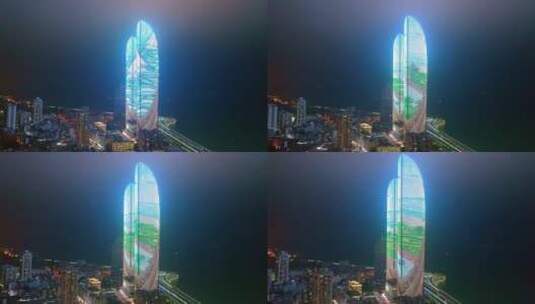 航拍演武大桥世茂海峡双子大厦夜景高清在线视频素材下载