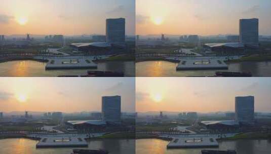 江北新区扬子江会议中心航拍高清在线视频素材下载