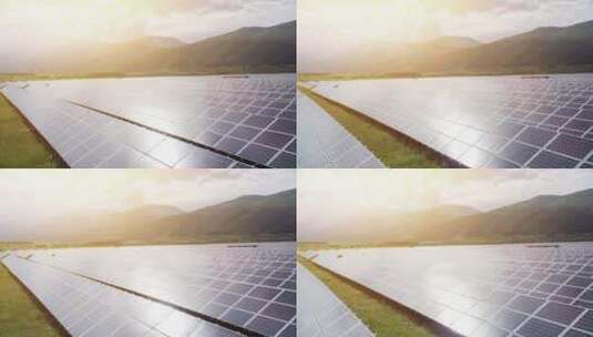 绿色能源的太阳能电池板农场上空飞行高清在线视频素材下载