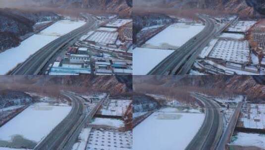 北京怀柔喇叭沟门凤凰湖冬季航拍视频高清在线视频素材下载