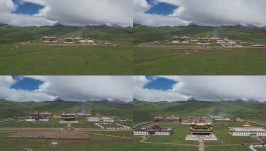 草原航拍藏族建筑高清在线视频素材下载